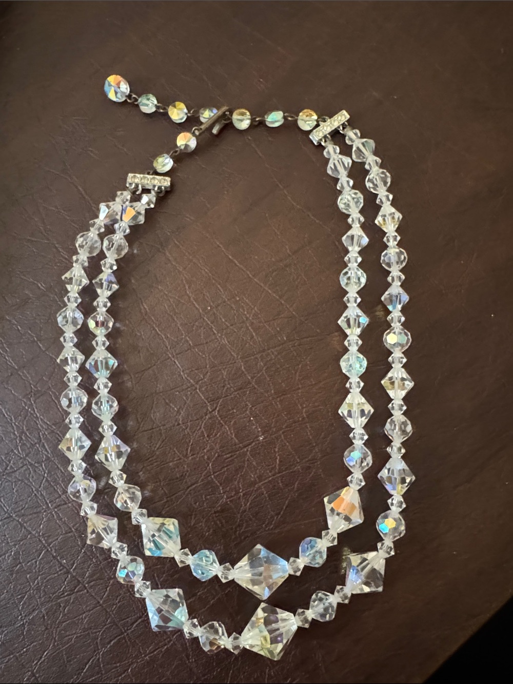Vintage Aurora Borralis Crystal Two-Strand Necklace - Clear